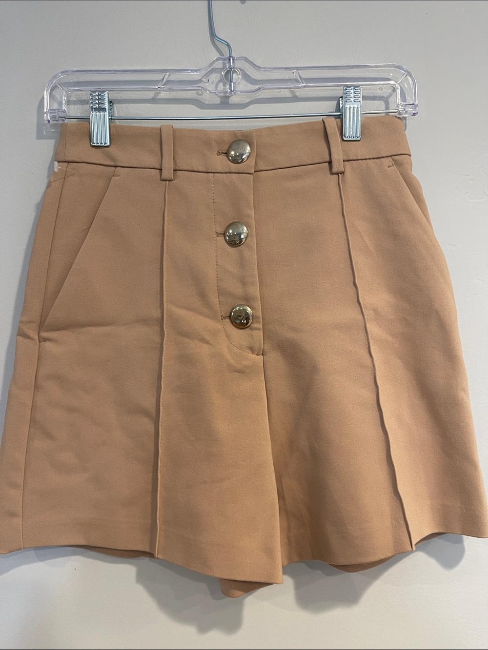 Zara High-Waist Button-Front Shorts in Camel